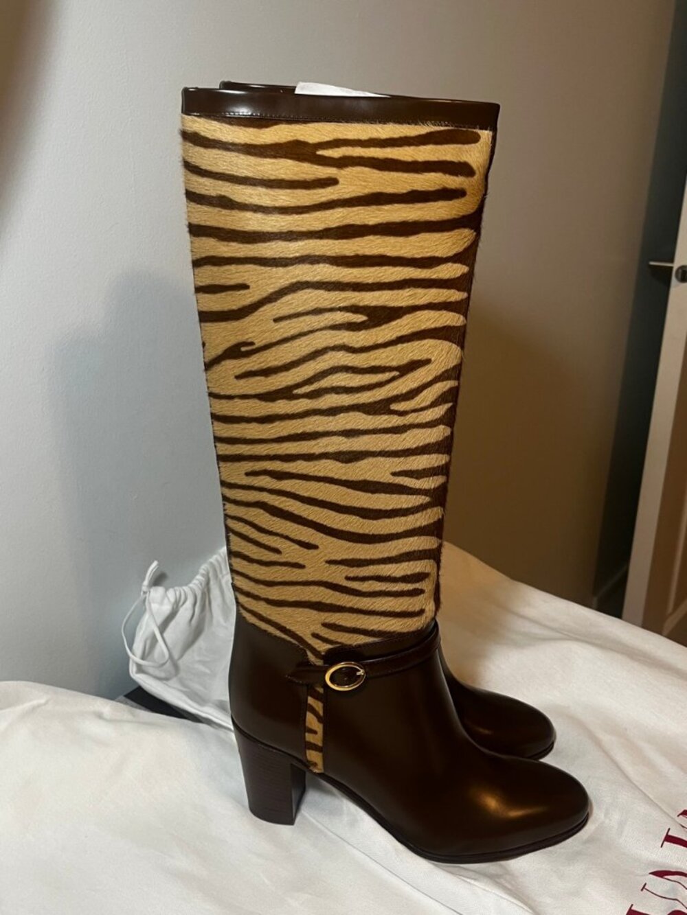 Valentino Garavani Pattie Knee-High Boots Zebra Calf Hair 36.5 NEW